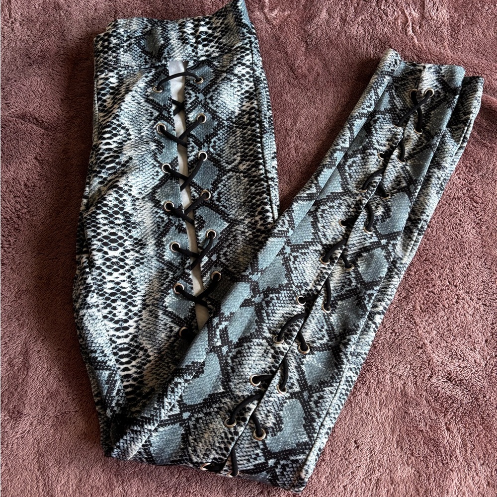 iHeartRaves Snakeskin Lace-Up Leggings